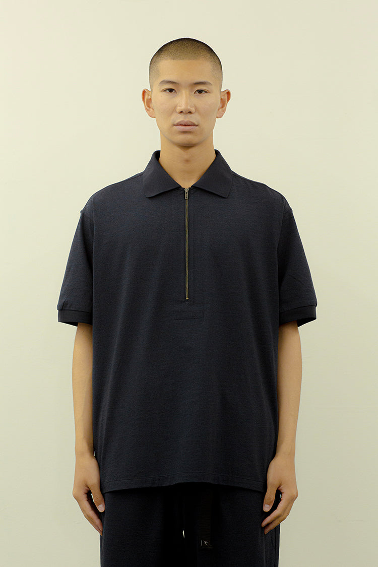 PRECEPT MESH KNIT HAIF ZIP S/S SHIRT NAVY