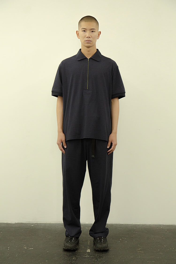 PRECEPT MESH KNIT HAIF ZIP S/S SHIRT NAVY