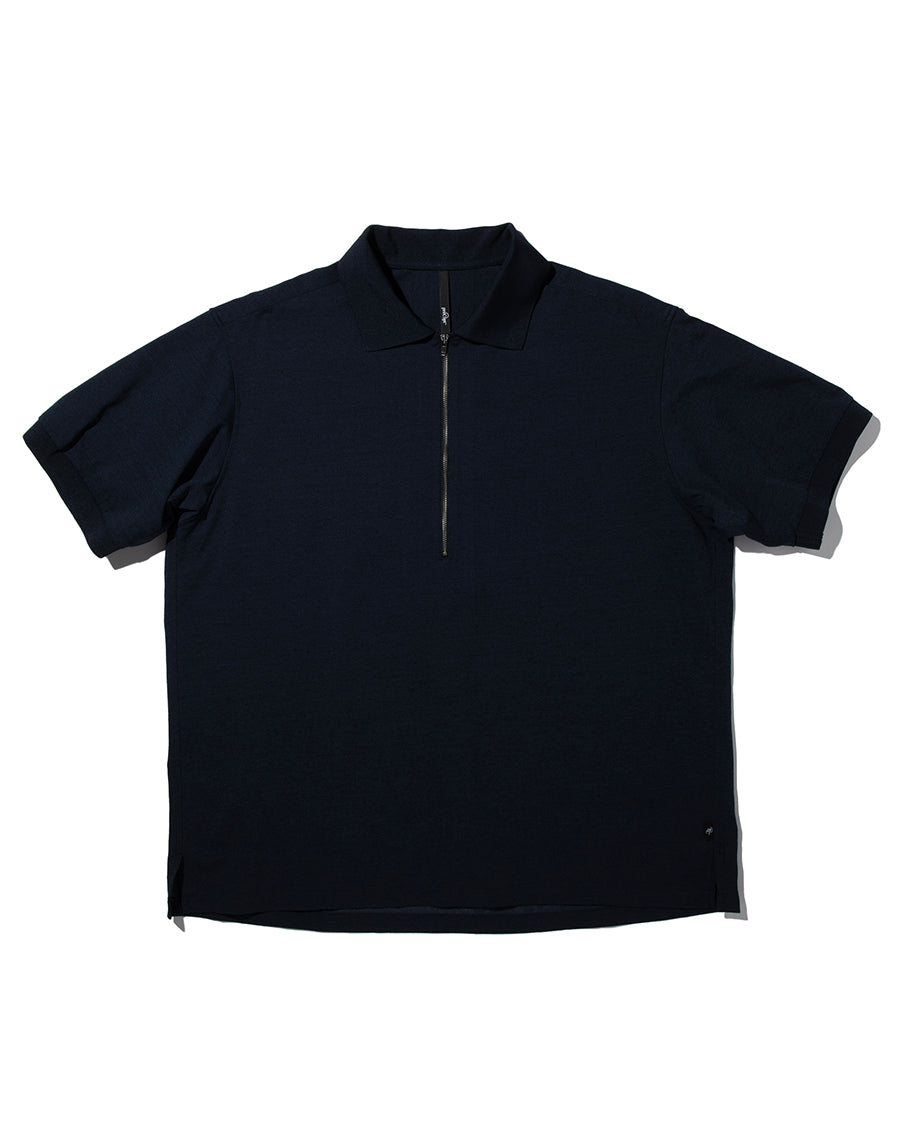 PRECEPT MESH KNIT HAIF ZIP S/S SHIRT NAVY